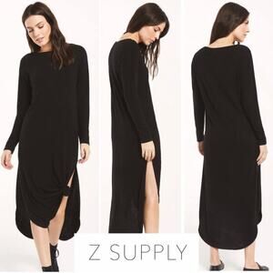 Z Supply Black Ray Slub Midi Sweater Dress Cozy Tuckernuck Long Sleeve X-Small